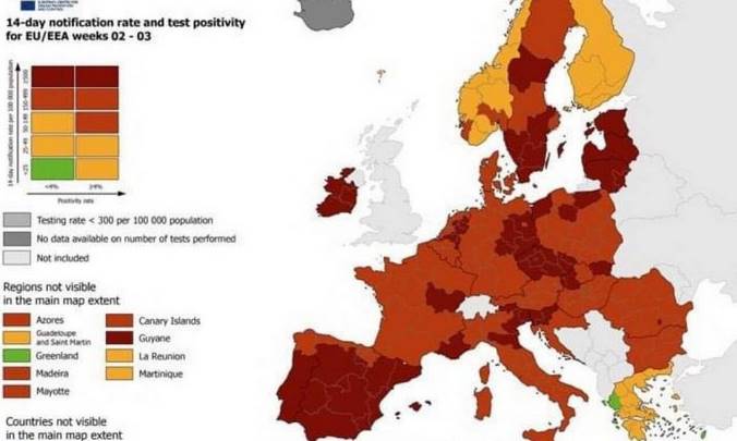 Χάρτης ECDC: Παραμένει «πορτοκαλί» και «πράσινη» η Ελλάδα