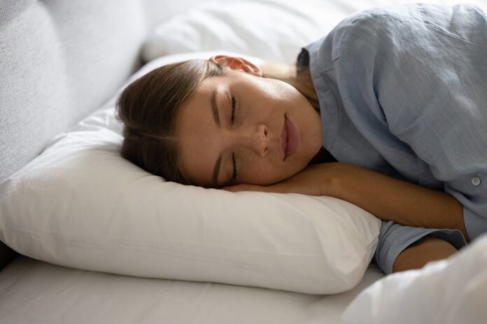 Peaceful,Calm,Girl,Sleeping,In,Soft,Linen,Comfortable,Beddings,,Lying