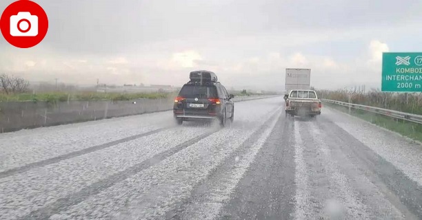 Σφοδρή χαλαζόπτωση – Γέμισε χαλάζι η Εγνατία